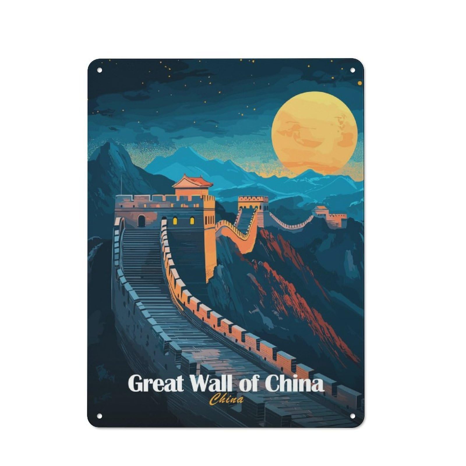 Junmoney Great Wall Of China Metal Plaque 40X30cm With For Home Bar Wall, Retro Decor, For Garage, Workshop And Man Cave Decoration