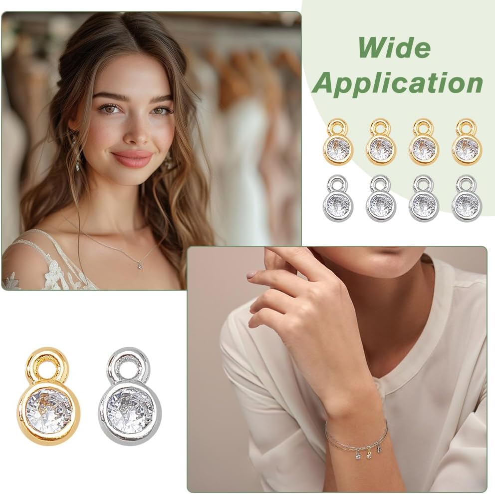 SUPERFINDINGS 80Pcs 2 Colors Bulk Cubic Zirconia Charms Brass Flat Round Pendants Rhinestone Crystal Platium Charms Golden Earring Bracelet Necklace Supplies for DIY Craft Jewelry Making - Image 6