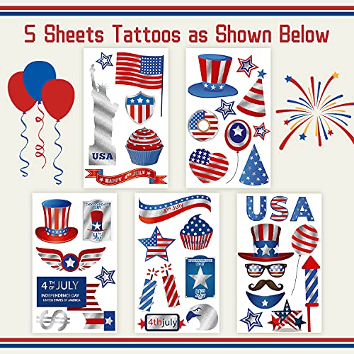 Cerlaza Fourth Of July Decorations Patriotic Stickers, Glitter Temporary Tattoos Independence Day Memorial Day Decorations, Red White And Blue American Flag 4Th Of July Tattoos Decor Party Supplies #TOP1