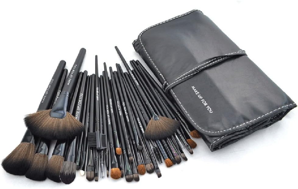 Roll up Case Cosmetic Brushes Kit 32 PCS Cosmetic Brushes Set with Pouch (Black)