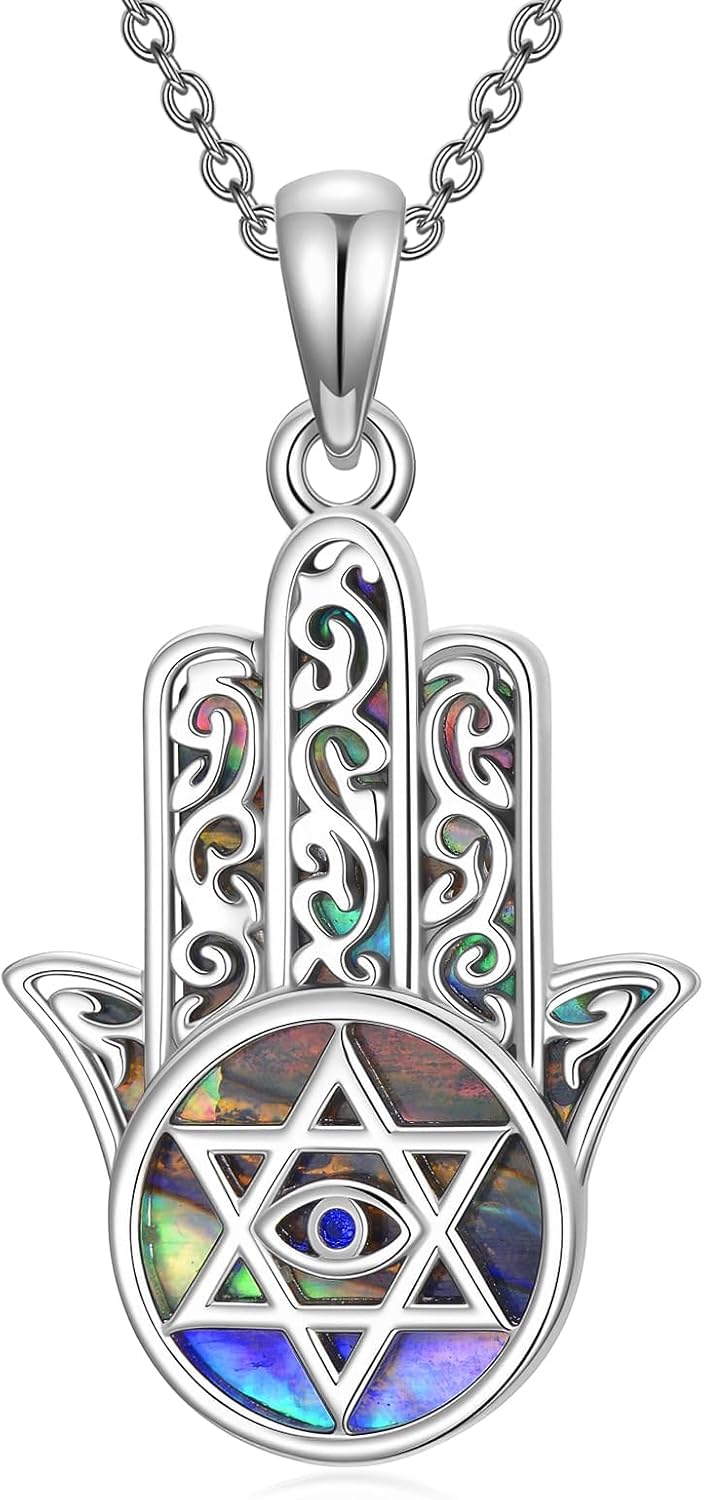 ROMANTICWORK Collana Hamsa Mano Di Fatima Con Occhio Di Malocchio - In Argento 925, Con Pietre Turchese, Onice, Pietra Di Luna, Idea Regalo - 5