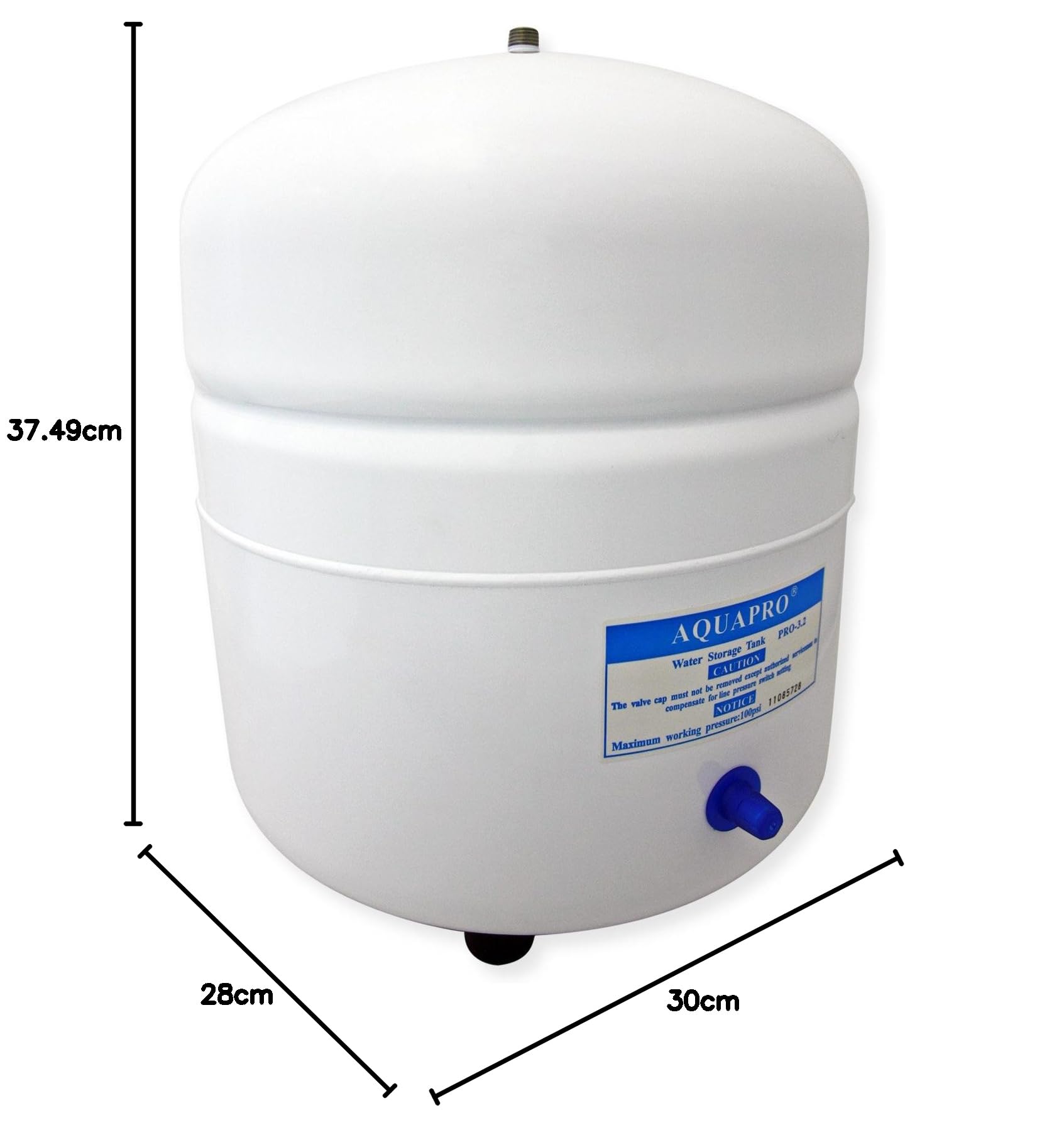 Naturewater 3,2 G Stahl Wassertank (12,1 L) für Umkehrosmose Wasser, Container lebensmittelecht, Vorratsbehälter mit Membran aus Butylkautschuk