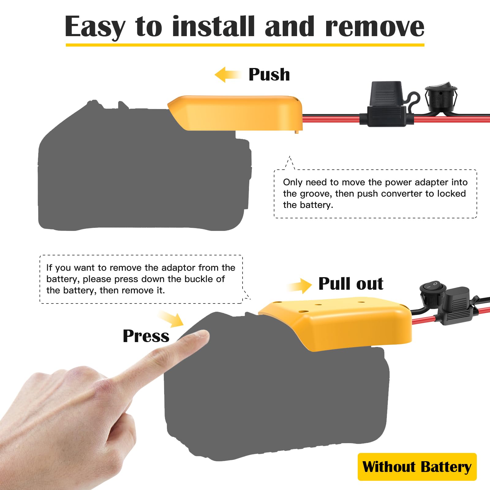 1 paquete de adaptador para adaptador de batería Dewalt de 20 V para rueda de potencia, kit de conversión de actualización de batería con interruptor, fusible y terminales de cable, cable de 12 AWG