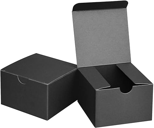 Cajas de regalo pequeñas negras de 3.5 x 3.5 x 3.5 pulgadas, cajas de papel kraft negro para regalos, recuerdos de fiesta, duchas, manualidades,