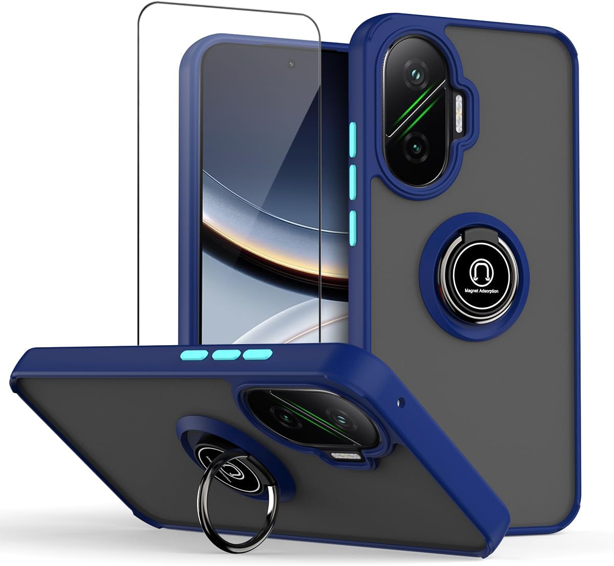 QUIETIP Case for XIAOMI Poco F8 Ultra with Screen Protector,Magnetic Ring Car Stand Silicone Translucent Matte Drop Protection Cover,Black