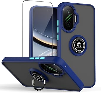 QUIETIP Case Compatible with Xiaomi Poco F7 with Screen Protector,TPU + Hard PC Magnetic Ring Car Mount Stand Cover,Blue