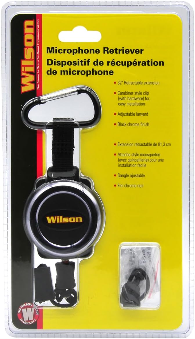 Wilson CB Microphone Retriever 305MRBC - Adjustable Mic Lanyard and Hardware Mounting Kit - Black Chrome Finish