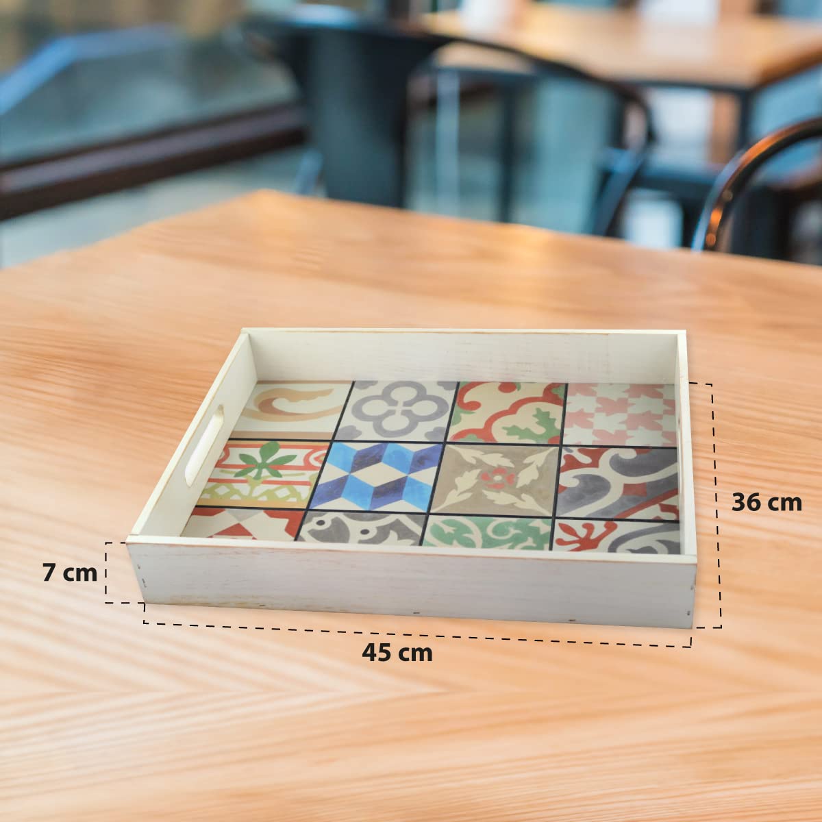 Bandeja para Servir Comida con Asas - Rectangular con Base Hidráulica - 45 x 36 x 7 cm - Ideal para Aperitivo y Desayuno en la Cama - Fabricada en España - Hostelnovo