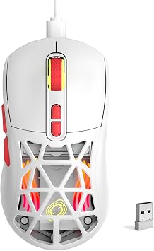 Wireless Gaming Mouse, Rechargeable&Rechange Shell,RGB Programmable Macro Mouse, Lightweight Mouse,10000 DPI,Tri-mode Wired/BT 5.0/2.4GHz Wireless Mouse Gaming with 2 Side Buttons White Red
