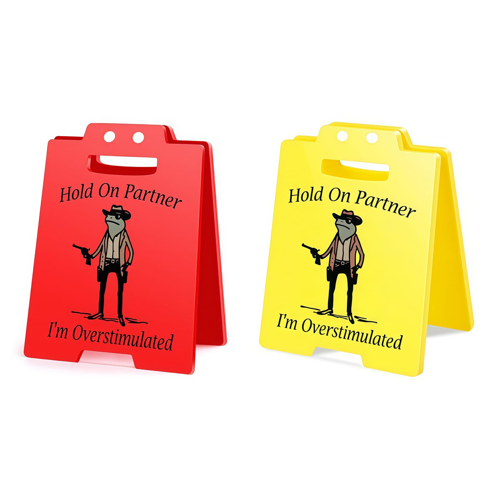Qiansse Red,Yellow Hold On Partner Funny Desk Signs,Qiansse(2-Pack) Overstimulated Sign Stress Relief Gifts For Colleagues