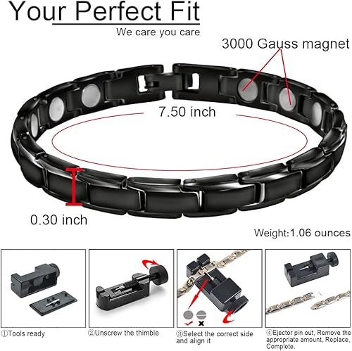 Miniatura 9 de 38 Elegante pulsera magnética de acero inoxidable para mujer, pulsera de terapia magnética, alivio del dolor para la artritis con herramienta de
