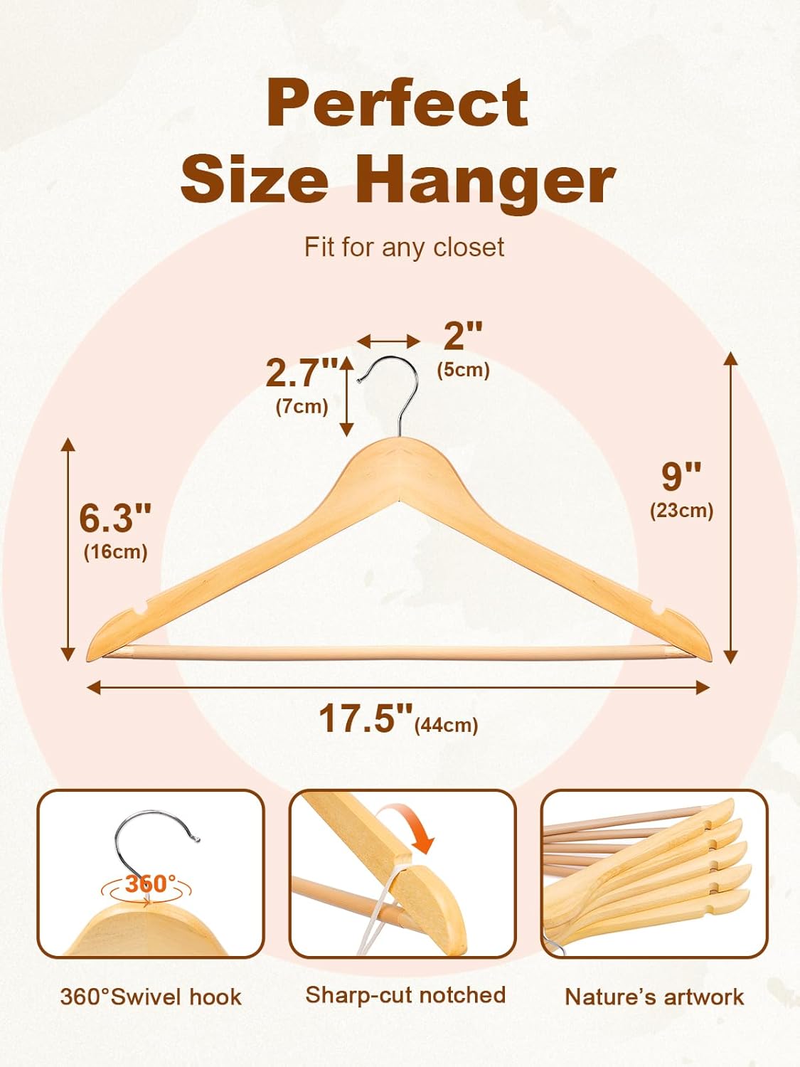 HOUSE DAY Wooden Hangers 30 Pack, Solid Wood Clothes Hangers with Non Slip Pant Bar, Heavy Duty Wooden Coat Hanger for Closet, Smooth Finish Wood Hangers for Shirts, Suits Jackets, Dress, Natural - Image 8