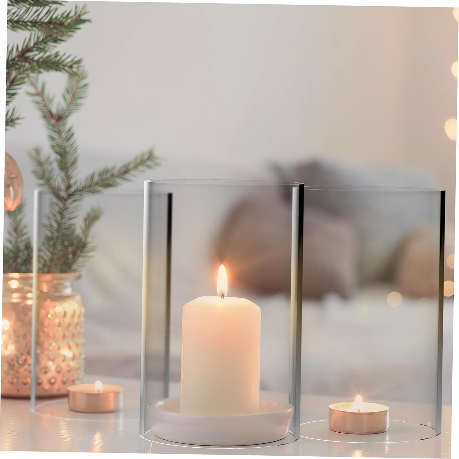 ORFOFE Decorative Candle Holder 3 Pack Glass Cylinder Candleholders Open Ended Tube Shades for Home