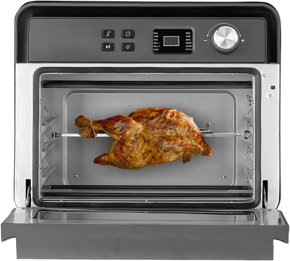 Another view of rotisserie chicken cooking in CASO AirFry Chef 1700