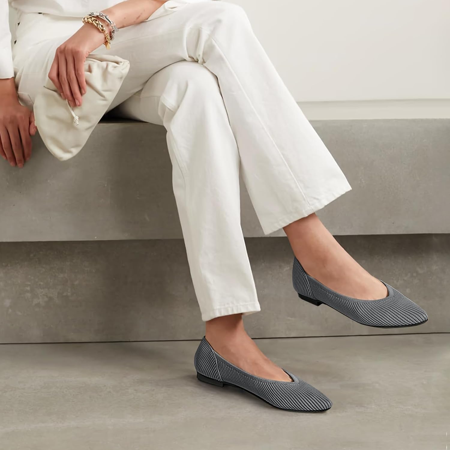 Women's Flats Shoes Pointed Toe Knit Ballet Comfortable Dressy Slip On Flat - Image 6