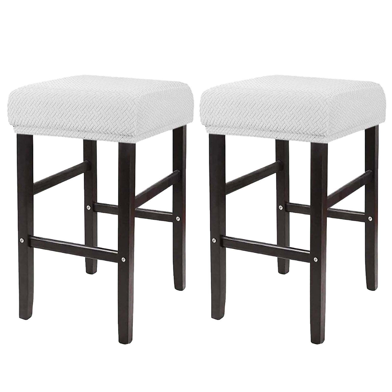 ZRCYXDW Stretch Bar Stool Covers, Rectangle Bar Stool Chair Covers Soft with Elastic Bottom Removable Washable Barstool Covers for Cafe Kitchen-White-Set of 2