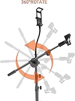Vista 7 de Microphone Stand with IPAD Clip, Floor Foldable Mic Stand with Phone Clip,Heavy Duty Tripod Boom Arm with 2 Mic Clips and Carrying Bag for Singing