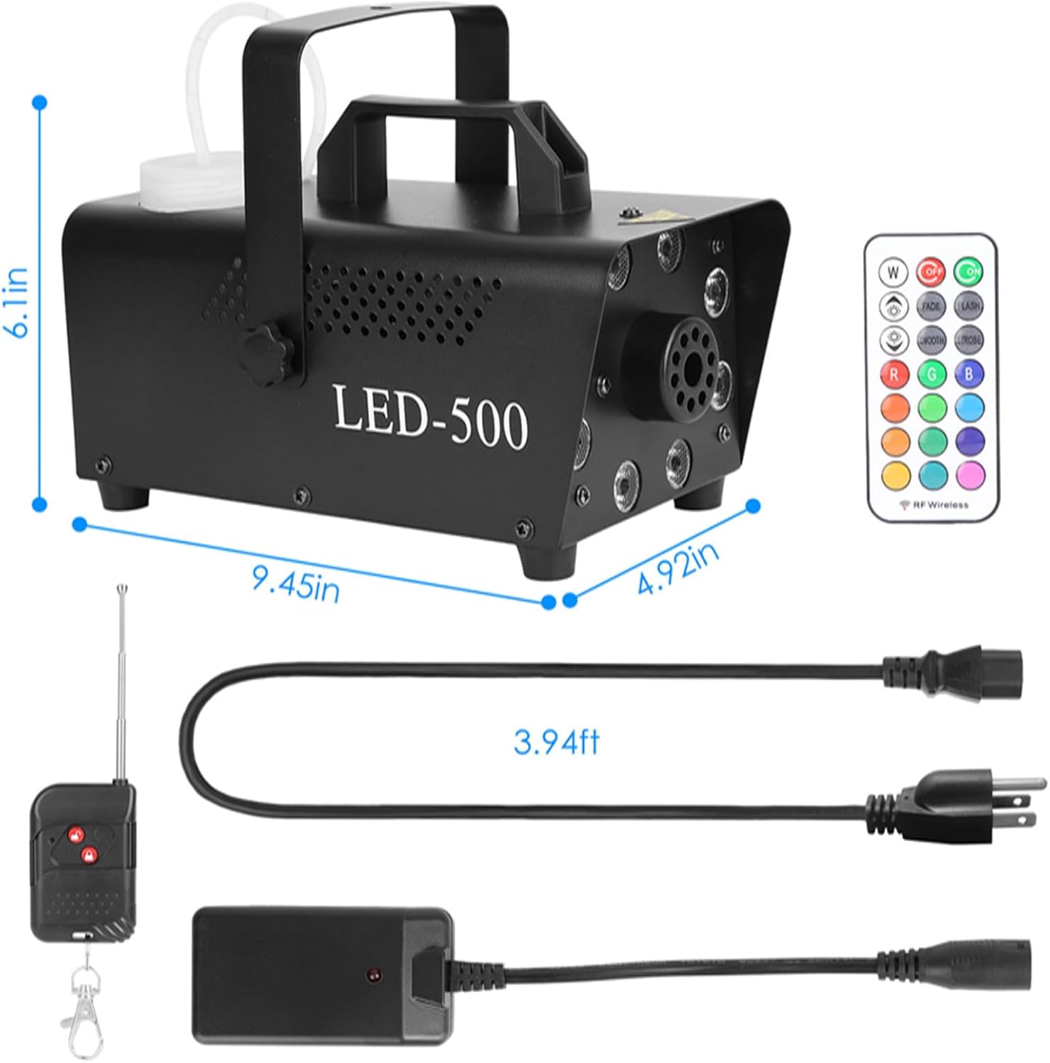 KOCASO Smoke Machine, 500W and 2000CFM Fog Machine, LED Colorful Fog Machine with 8 LED Lights & 12 Colors Effect, Smoke Machine with Remote Control for Halloween Stage Wedding Party Club DJ Disco