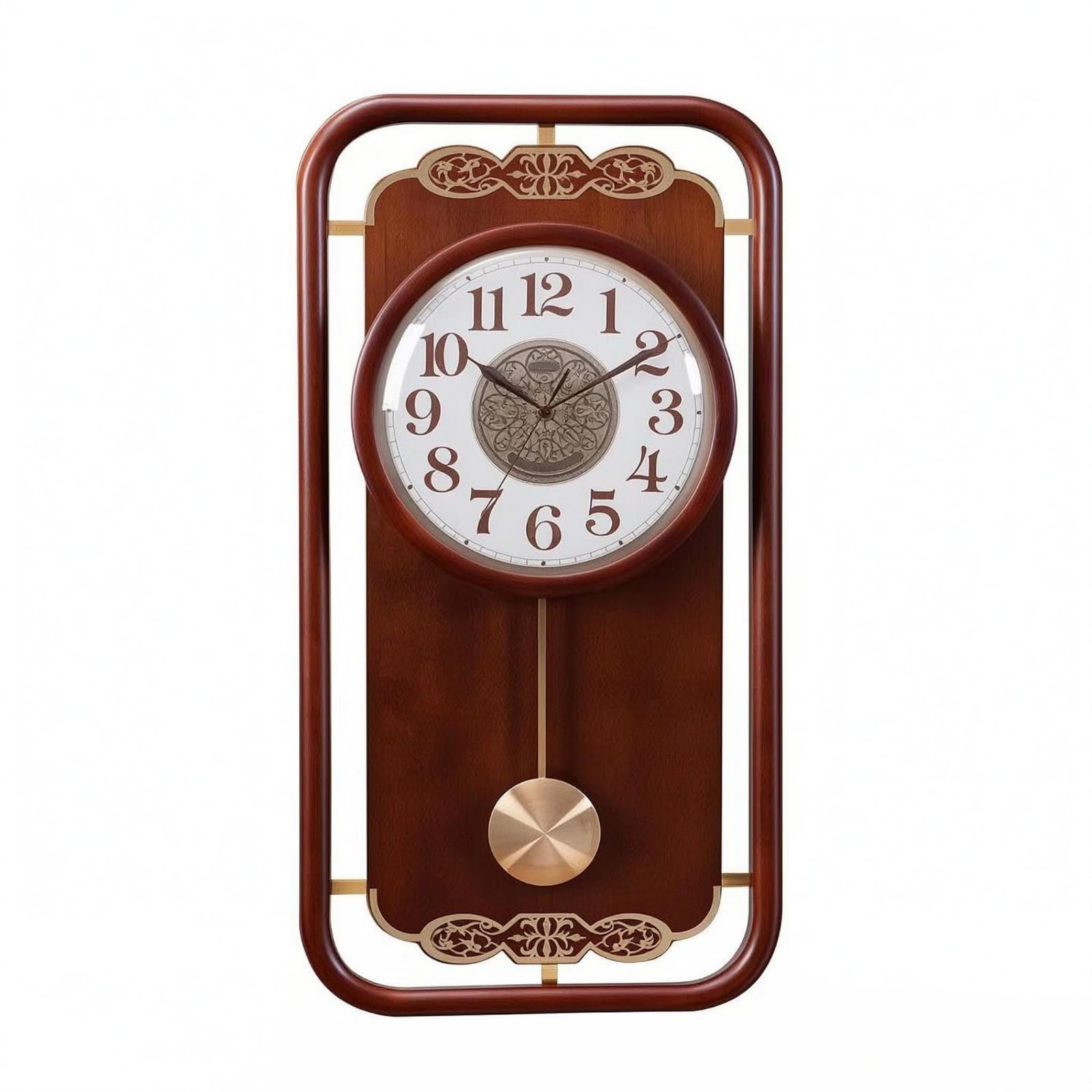 Baoblaze Reloj de Pared Silencioso Reloj Colgante Rectangular Madera Vidrio Claro Diseño Esquinas Redondeadas Patrón Central, Reloj De Pared De Madera Maciza Jinzhongbao Modelo con Campanadas