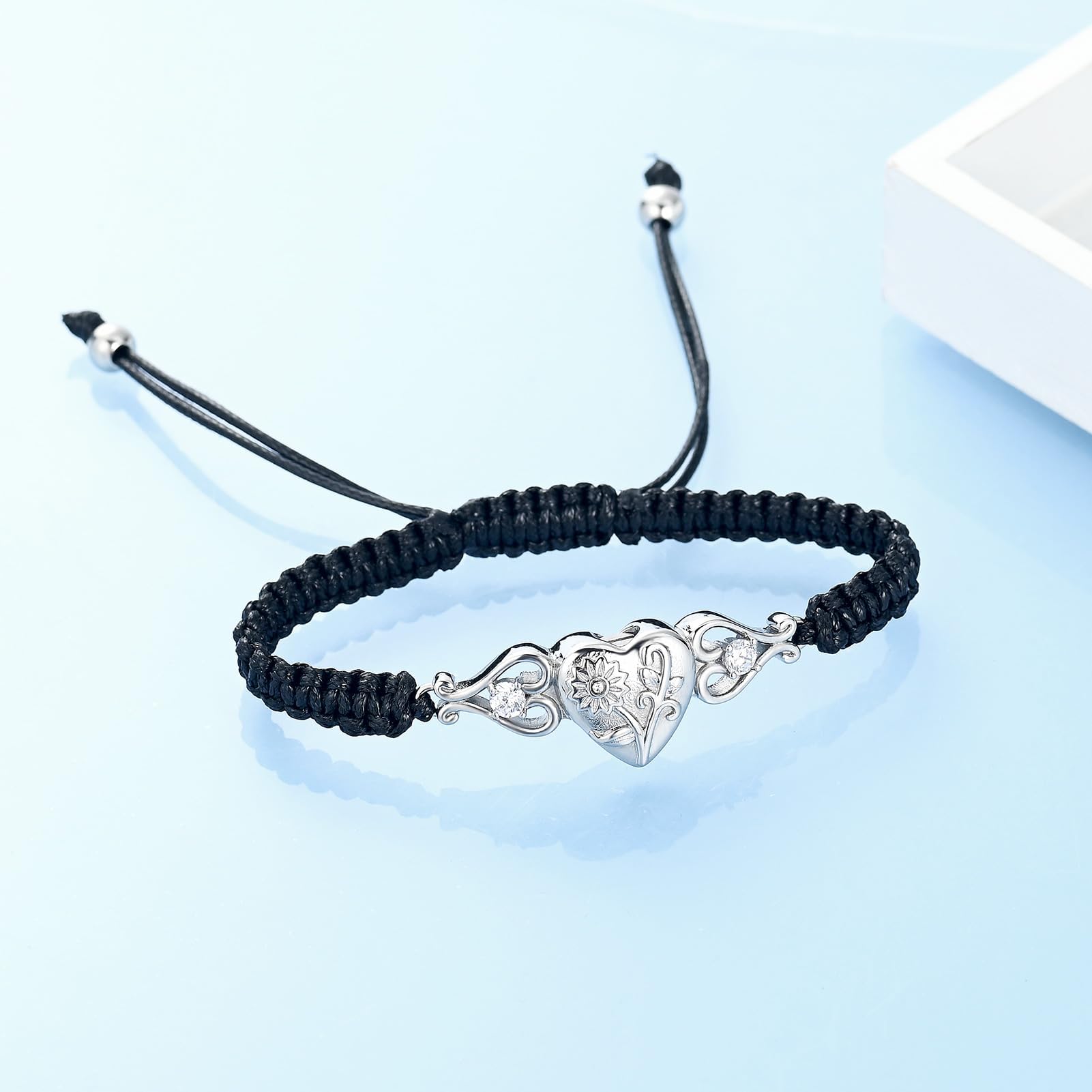 QGJNSGC Double Heart Cremation Bracelet for Ashes for Women Stainless Steel Sunflower Urn Bracelet Memorial Jewelry Loved Ones Human Pet Funeral Keepsake Gift Adjustable Bangle - Image 3