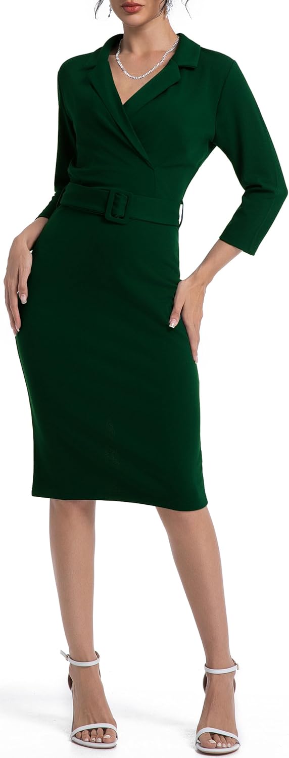 SxClub Business Dresses for Women Elegant Long Sleeve Bodycon Pencil Knee Length Formal Dress for Evening Cocktail - Image 5