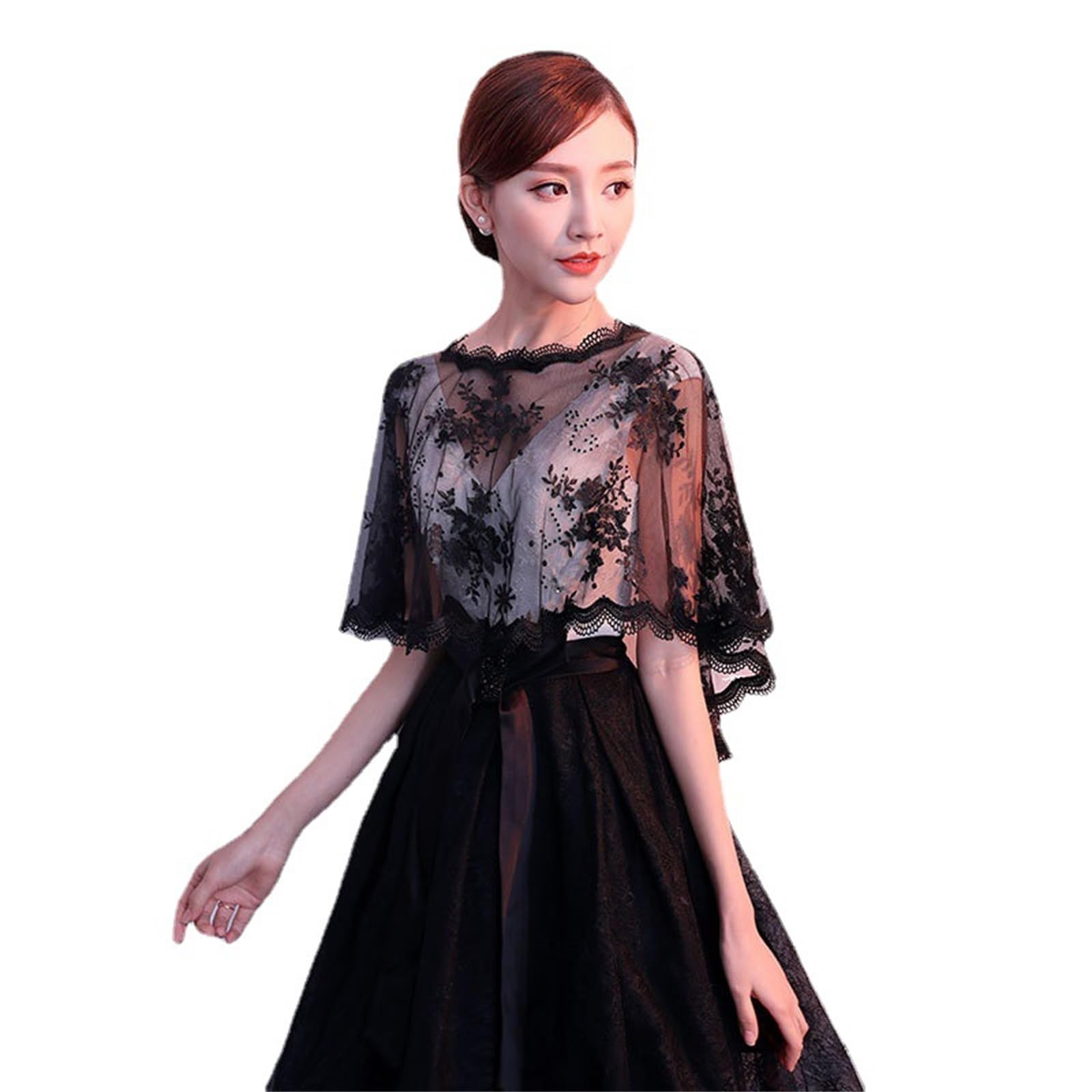 Capas de Chal de Encaje Chal de boda encaje Encaje Talla grande Negro Accesorios para Mujer