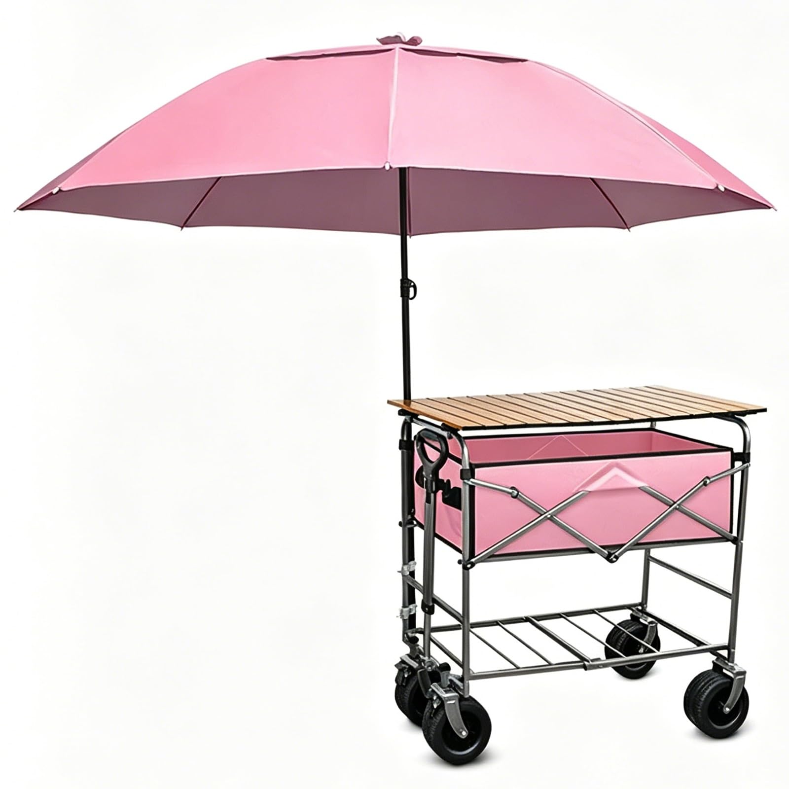 Soporte para carrito de alimentos de 2 capas con ruedas y toldo de 118 cm para venta callejera
