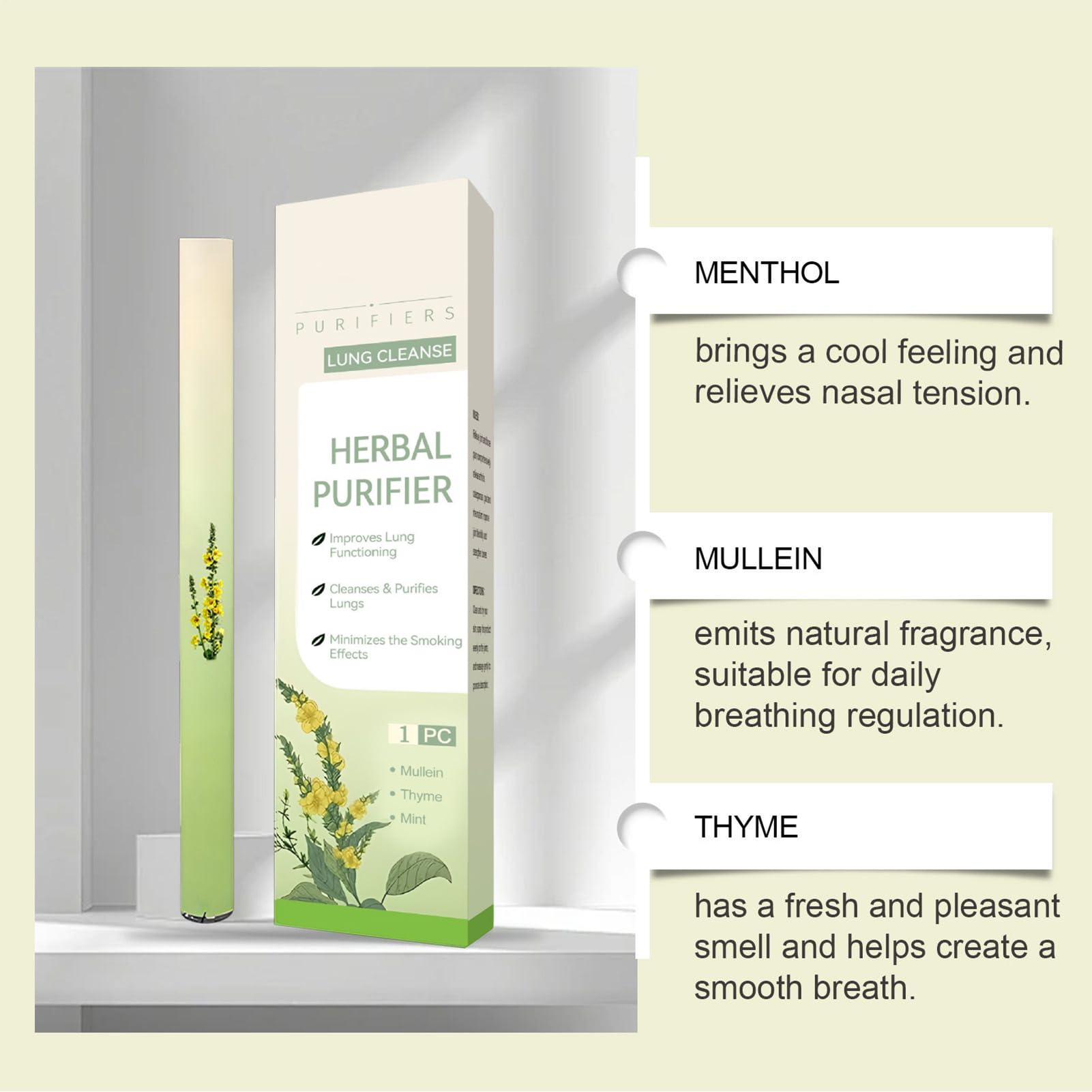 SUJEBKC 4 Stück Herbal Purifier Diffuser Pen,Mullein Kräuter