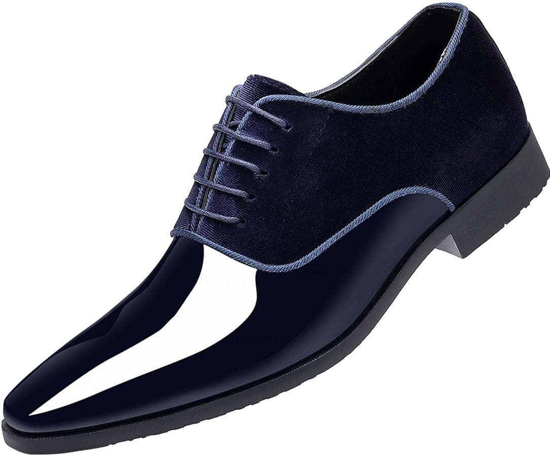 amazon navy blue dress shoes Amazon.com | Men's Derby Navy Blue Lace Up Wedding Brogue and Herringbone Dress Shoes US Size 8