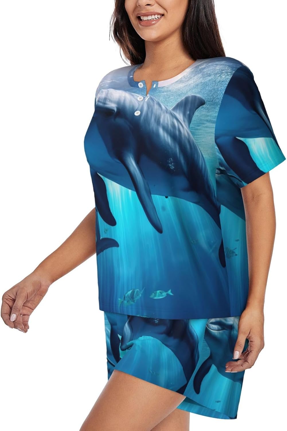 Women'S Sea Animals Stingrays Print Pajamas Set,Womens Pj Sets For Summer,Loungewear Sets With Cooling Fabric
