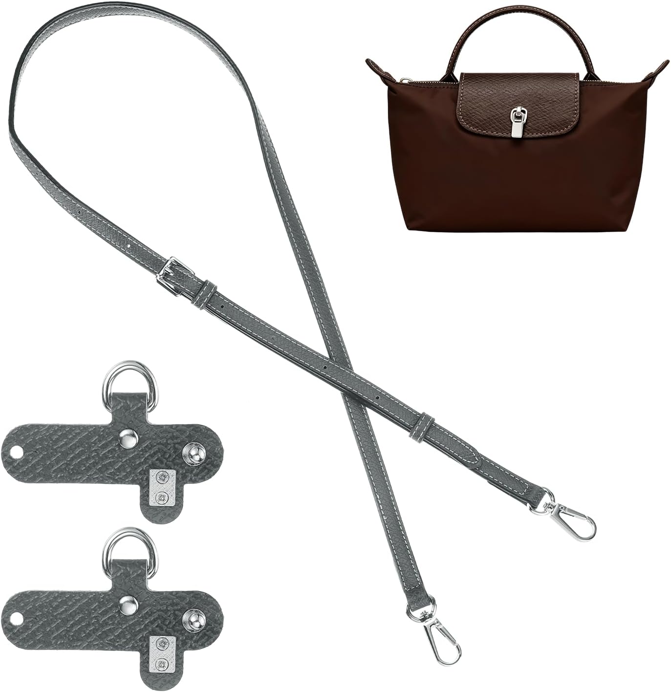 sourcing map Purse Straps Replacement, Adjustable Leather Crossbody Handbag Shoulder Strap Conversion Kit for Mini Pouch, Tote Bag, Handcrafted Bag Accessories (Dark Gray)