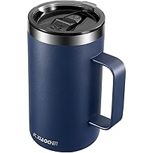 KXIAOCHEN 20oz 隔热咖啡杯带盖不锈钢咖啡杯双壁真空咖啡不倒翁带手柄高级热旅行咖啡杯（海军蓝）