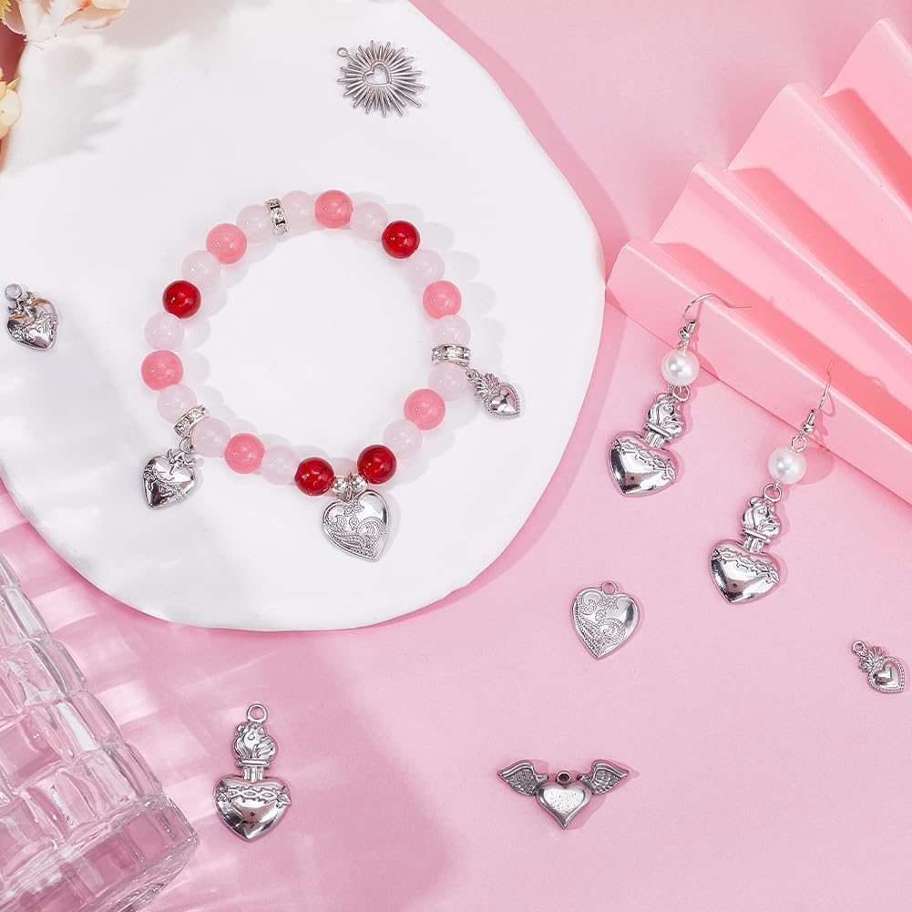 SUNNYCLUE 1 Box 24Pcs Sacred Heart Jewelry Charms Stainless Steel Hearts Charm Crown of Thorns Devotion Flying Wings Pendants for Jewelry Making Christmas Easter Craft Supplies - Image 4