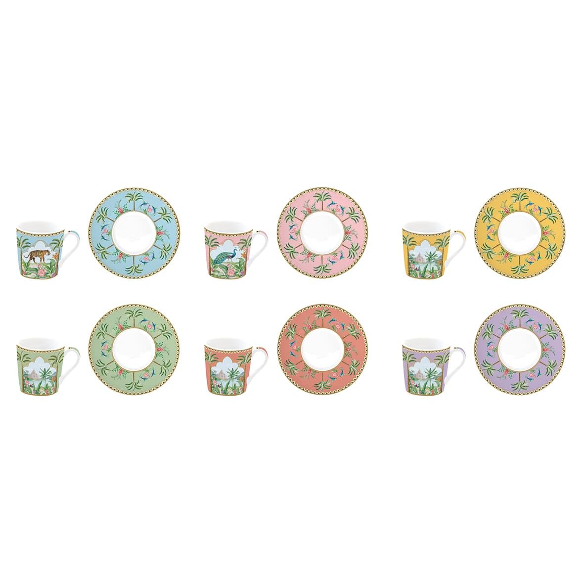 EASY LIFE Paradise Sauvage Set 6 Stück Espressotassen mit Untertasse 100 ml Porzellan