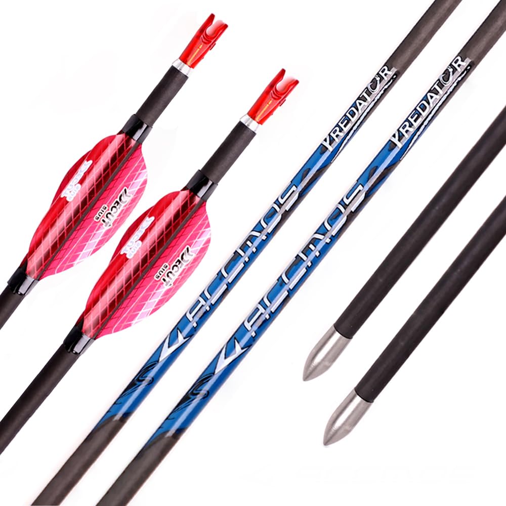 12 pz Caza Práctica Flecha ID 4.2mm Pluma en Espiral Flecha,Eje Flechas de Carbono Puro, para Arco Compuesto Arco Recurvo Tiro con Arco