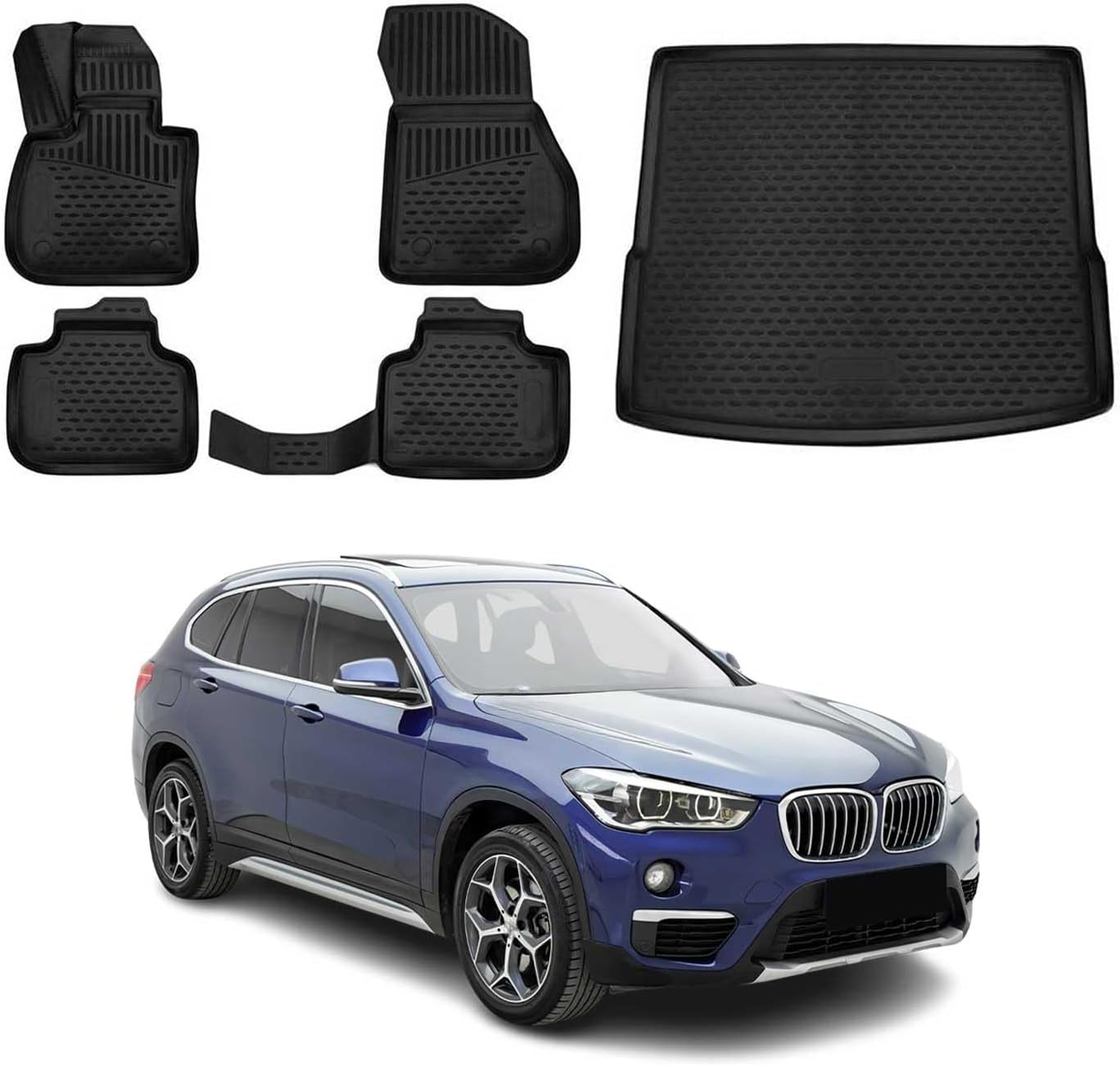 OMAC Custom Floor Mats & Cargo Liners for BMW X1 F48 2016-2022 Rubber TPE Black 5Pcs