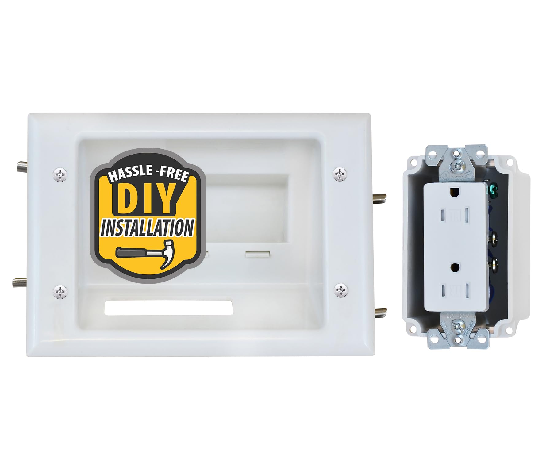 DATA COMM 45-0071-WH Recessed Low Voltage Cable Plate with Built