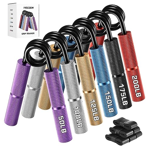 Hozzen Grip Strength Trainer, 6 Pack Grip Strength Trainer Set (50-200LB), No Slip Hand Grip Strengthener, Wrist Forearm Strengthener with Grip Tape for Strength Training, Exercise, Injury Recovery by Hozzen - Used condition - US$23.74
