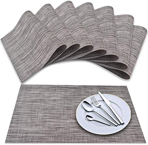 Newk Placemat, Set of 8 Crossweave Vinyl Woven Table Mats, Washable PVC Table Mats Set - Dark Grey