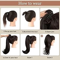 Vista 6 de Extensión de cola de caballo con clip, de 18 pulgadas, con cordón, extensiones de cabello para mujer, cola de caballo larga y recta, cola de caballo