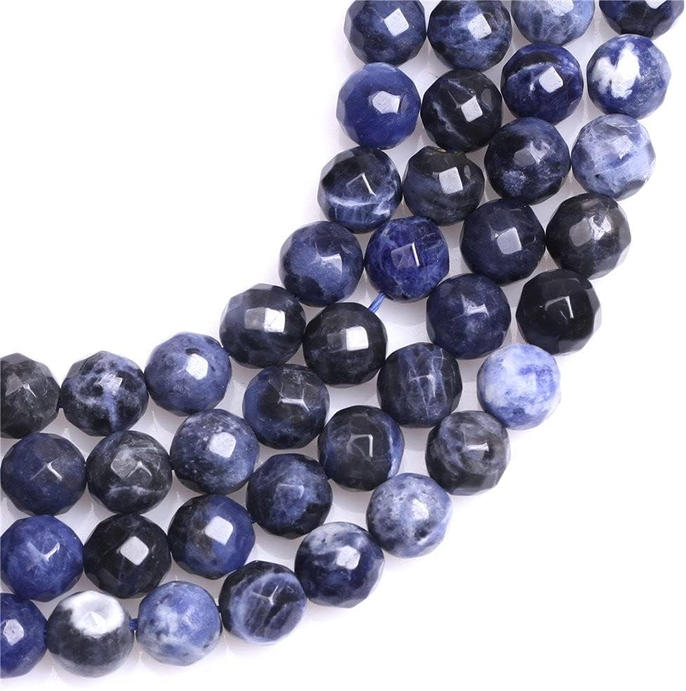 GEM-INSIDE CREATE YOUR OWN FASHION Sweet & Happy Girl's Store 8mm Round Faceted Gemstone Sodalite Beads Strand 15 Inch Jewellery Making Beads