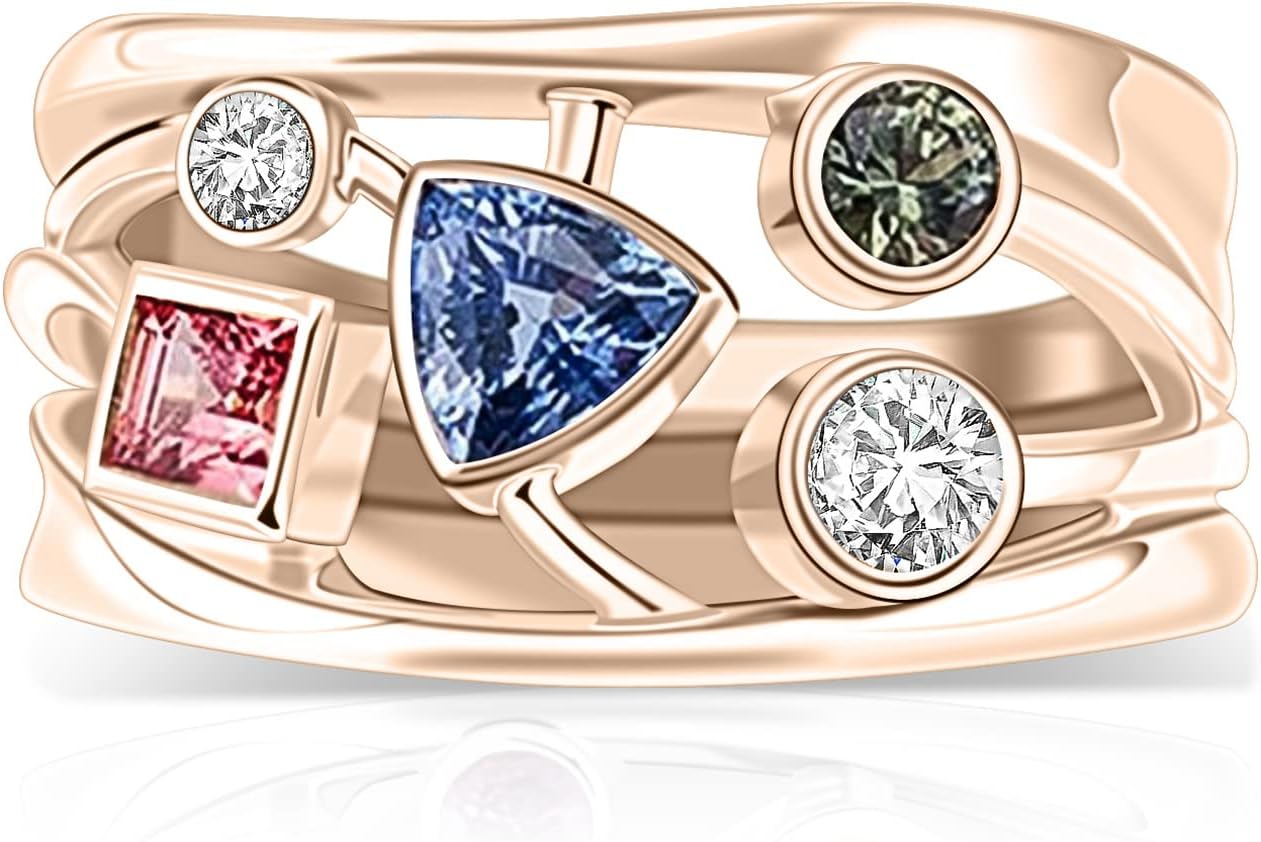 Personalized Mothers Ring with 1-8 Simulated Birthstones Sterling Silver Custom Engraved Family Names Rings for Mom Grandmother