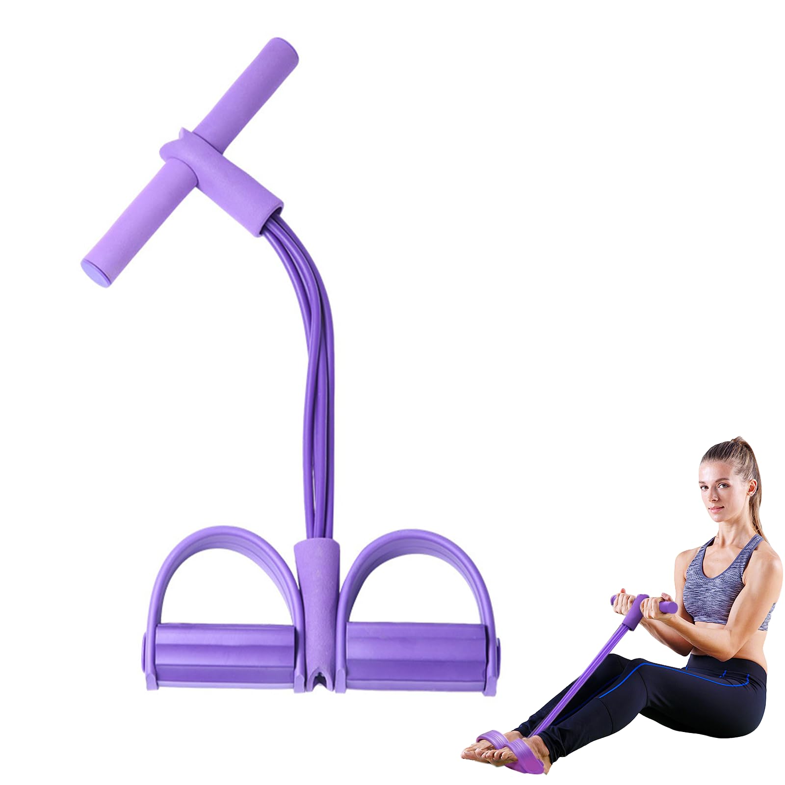 Multifunction Tension Rope,Abdominal Trainer,6-Tube Foot Pedal Resistance Band,Workout Bands,Exercise Equipment for Home Use,for Fitness, Yoga, Sit-Ups, Weight Loss (Purple)