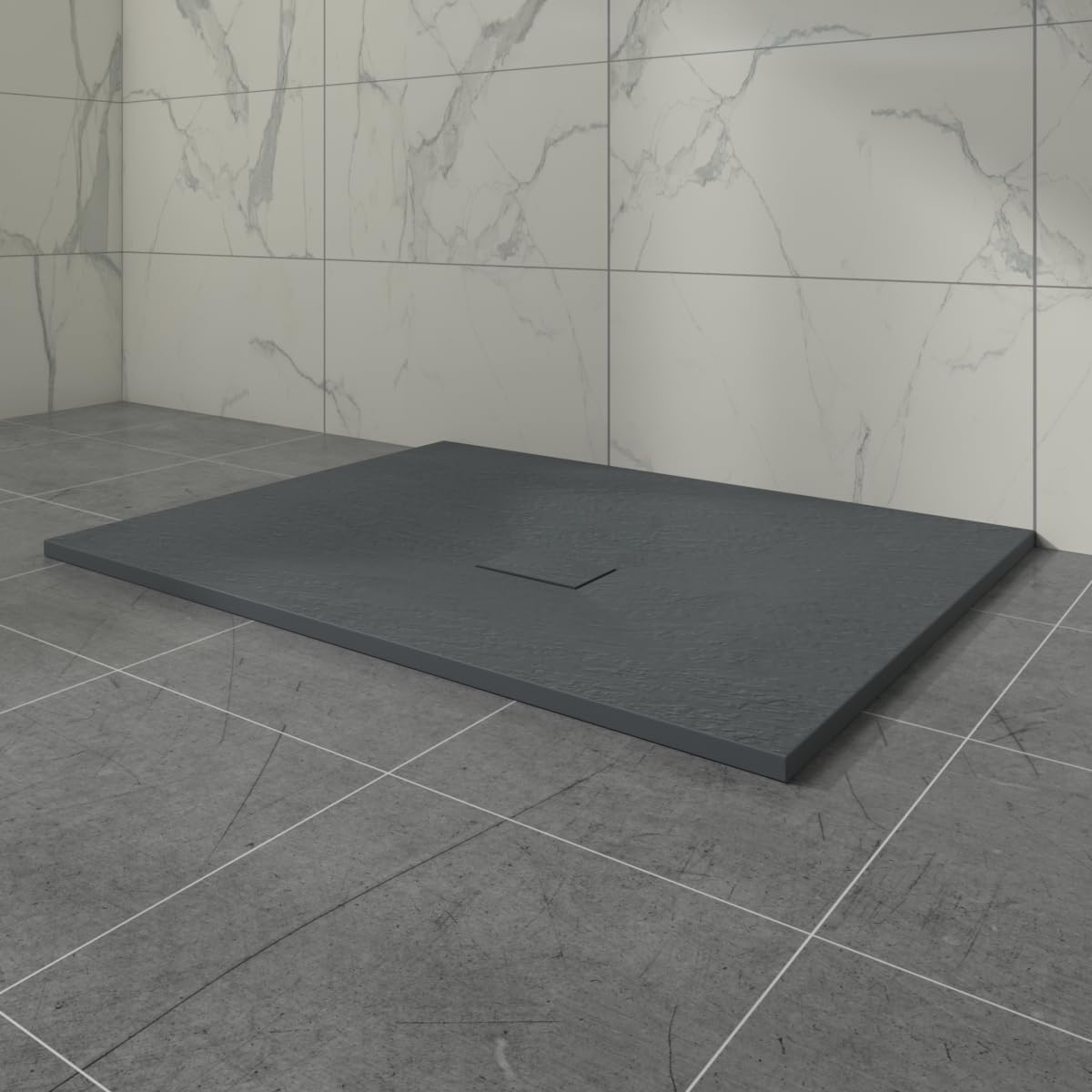 Aquariss SMC Slate Effect Shower Enclosure Tray 1200x1000mm Rectangular Wetroom Shower Base Anthracite