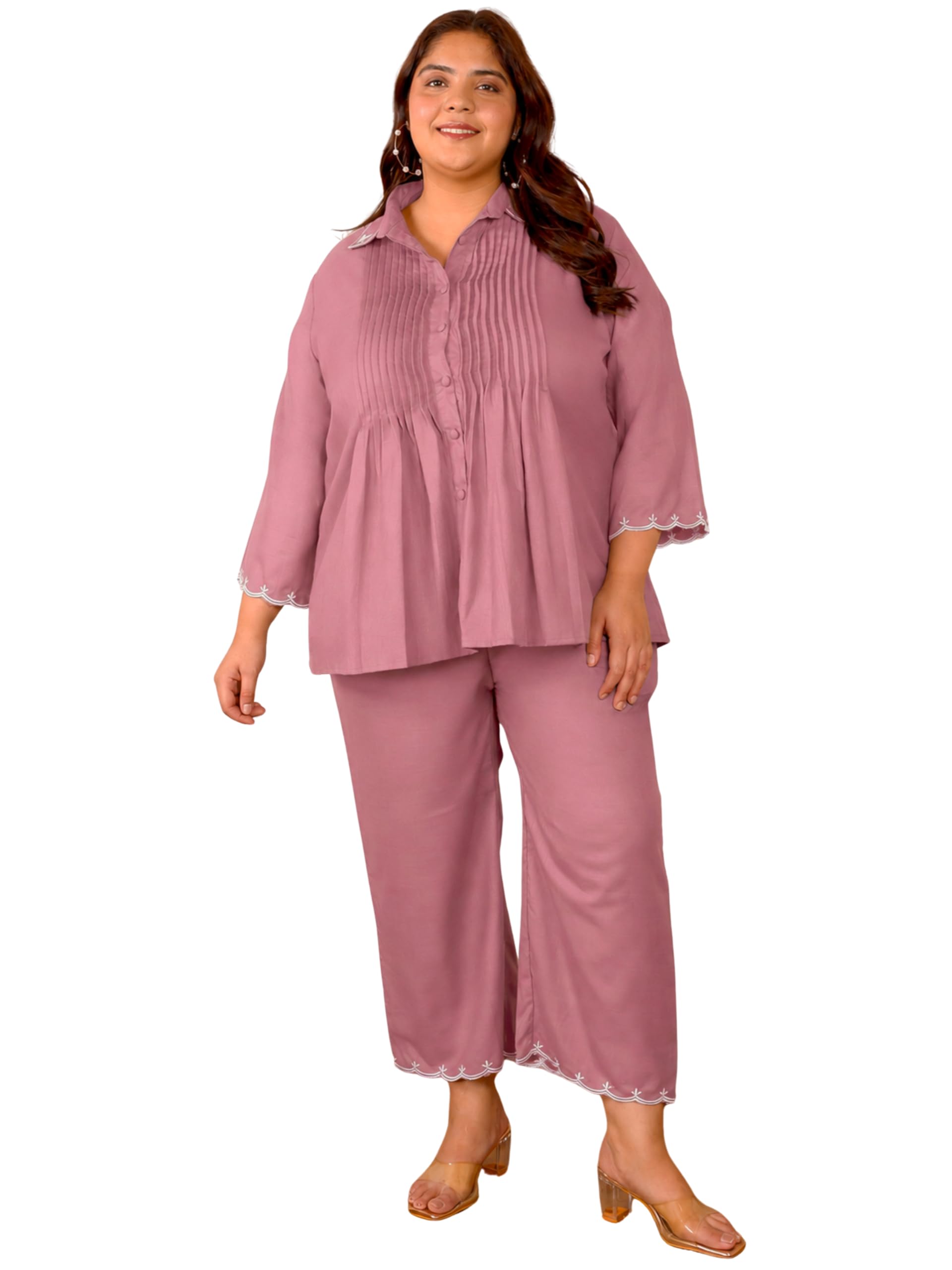indietoga Women’s Cotton Solid Embroidered Pleated Tunic and Trouser Co Ord Set Western (XL to Plus Size 7XL)-picture-34