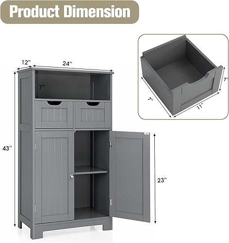 Miniatura 3 de LOKO Gabinete de almacenamiento de baño, organizador de almacenamiento multifuncional con 2 cajones extraíbles y estante ajustable, moderno armario