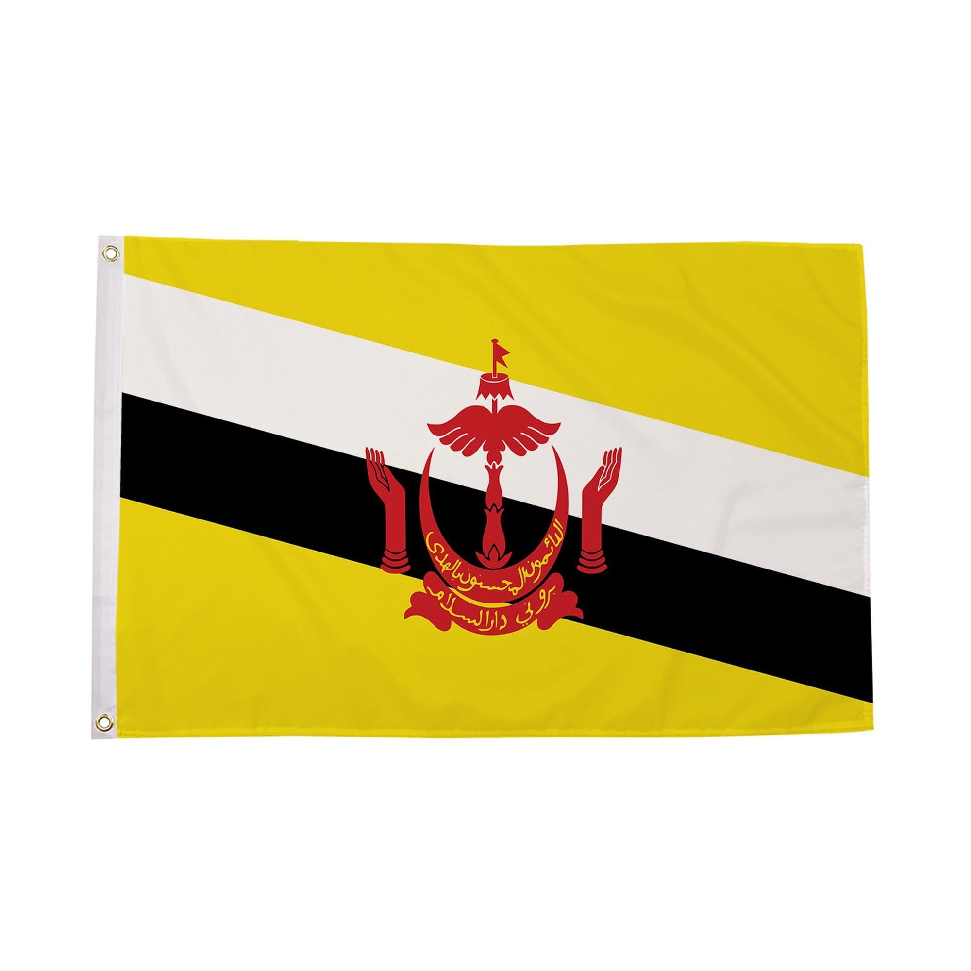 Flagtex Brunei Flag 5ft x 3ft National Flag Yellow Black White Diagonal Stripes with Emblem Premium Quality Polyester Double Stitched Brass Grommets 150cm x 90cm Indoor Outdoor Banner Display