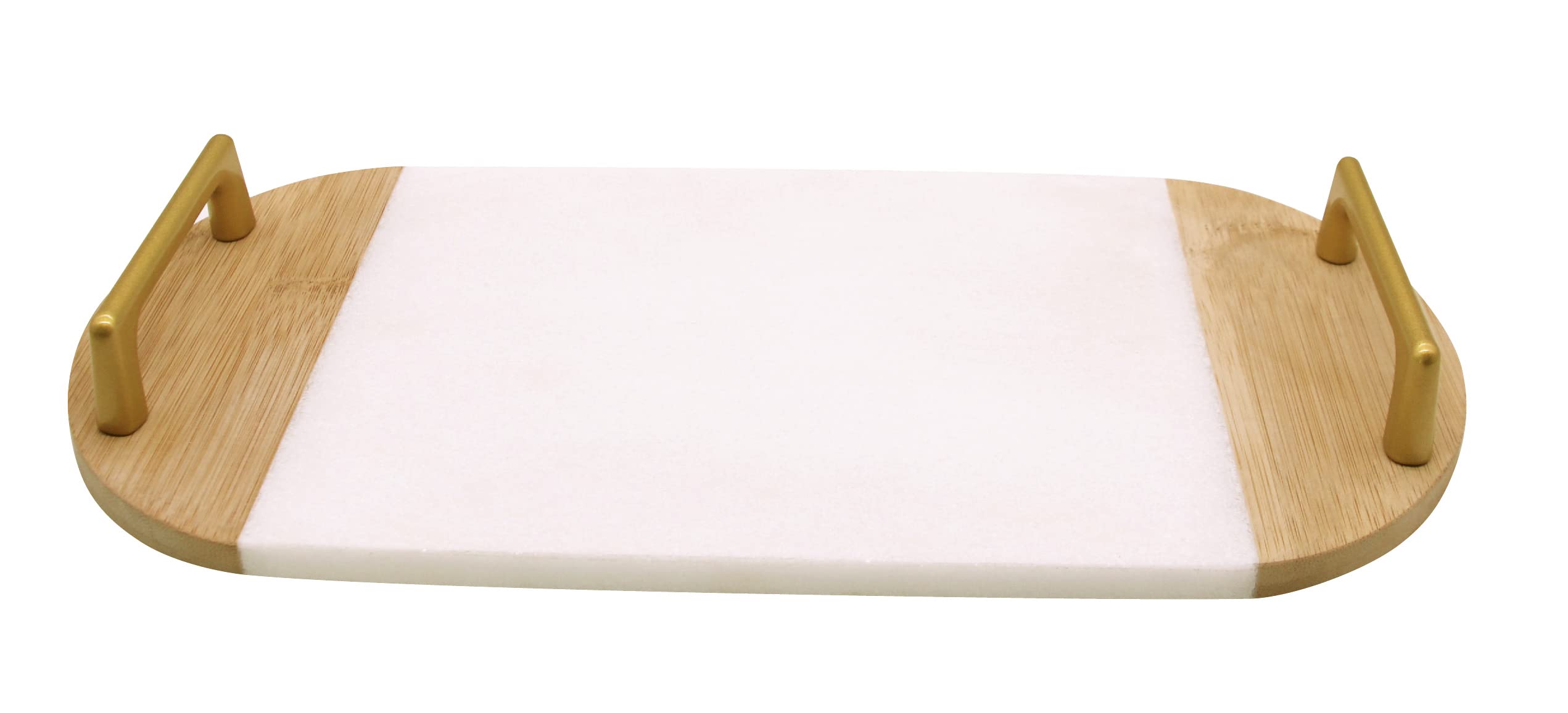Cuisine ArtMarble Serving Tray with Bamboo & Golden Handles