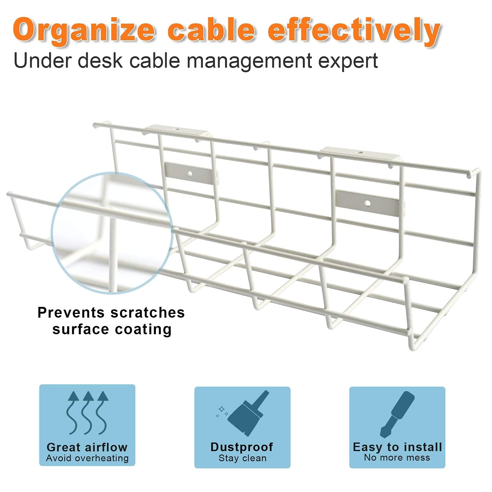 Organizador de cables para debajo del escritorio, paquete de 4 organizadores de cables, bandeja de gestión de cables de alambre de metal para oficina, estudio y hogar. Organizador de cables súper