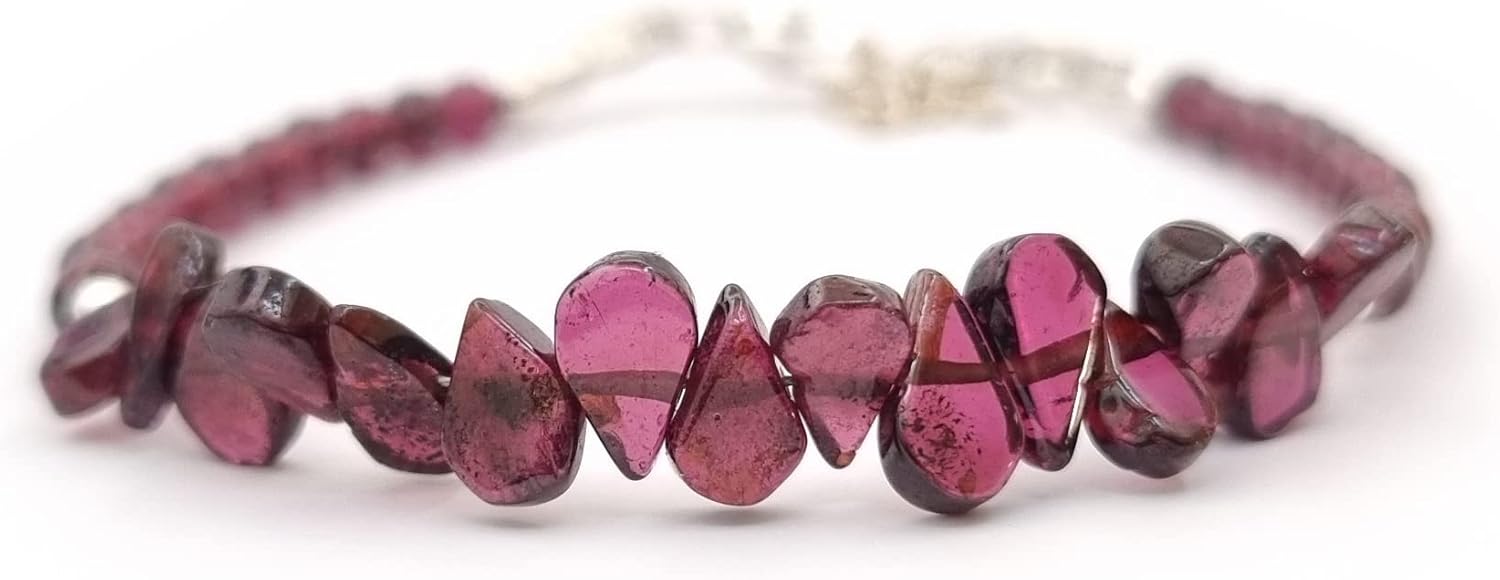 Pink Indian Garnet Crystal Gemstone Bracelet for Women with Sterling Silver Clasp Healing Energy Emotional Balance,Vitality Jewelry